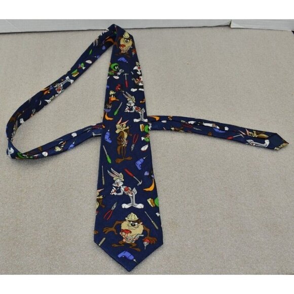 1998 Warner Bros. Classic Looney Tunes Navy Necktie Silk Marvin Daffy Taz - Picture 2 of 8
